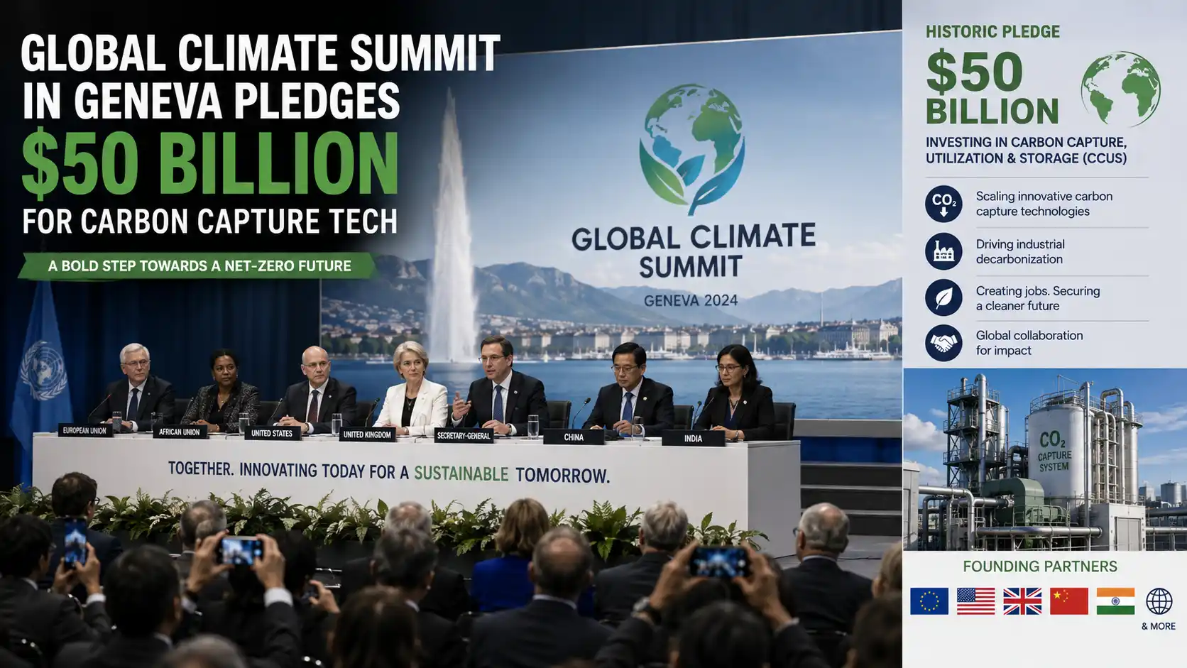 Geneva Climate Summit delegates discussing carbon capture technology
