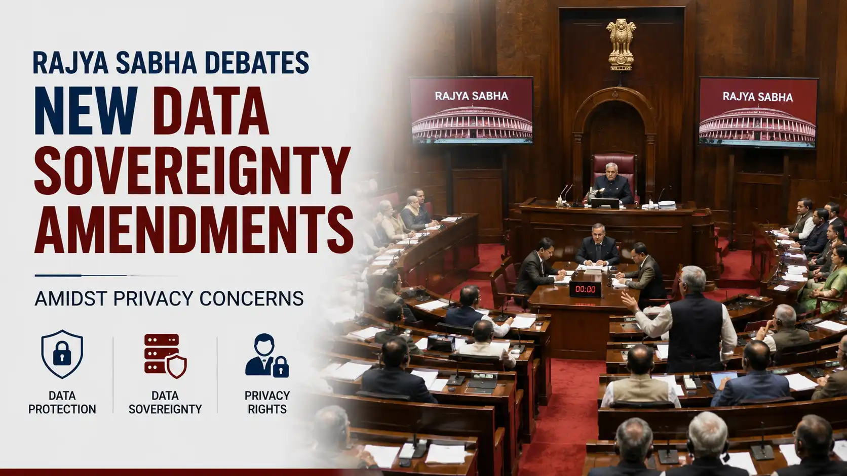 Rajya Sabha members debating data sovereignty amendments